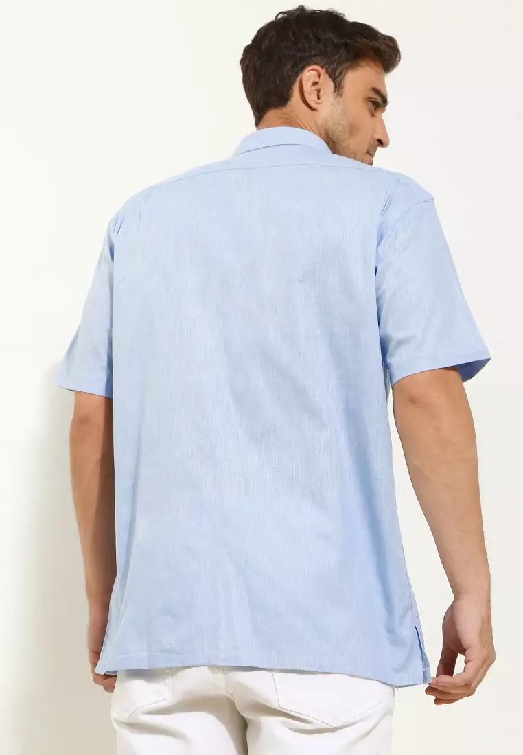 Crocodile LINE Blue 87 - Men Shirt Kemeja Lengan Pendek - Relax Fit