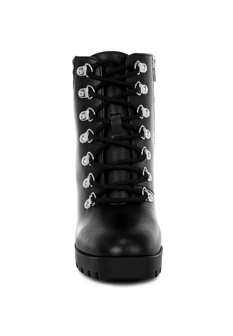 Black Lace Up Block Heel Boots