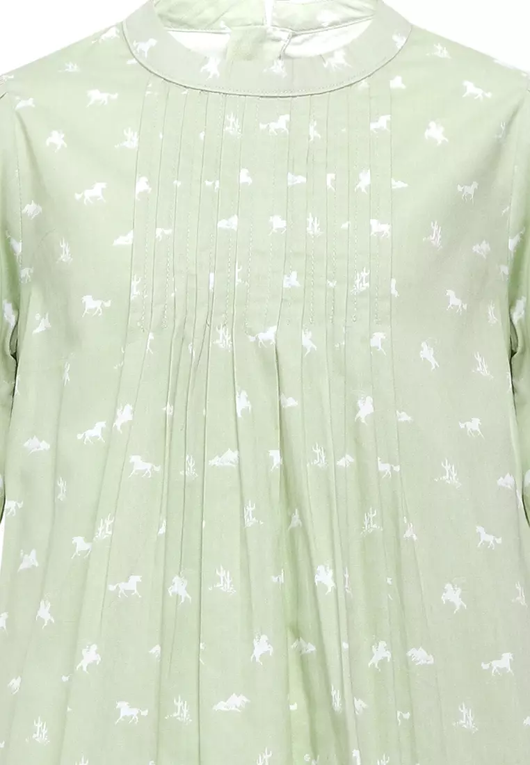 Pito Dito Girl Avalanche Dress Pendek Anak Hijau Motif Abstrak