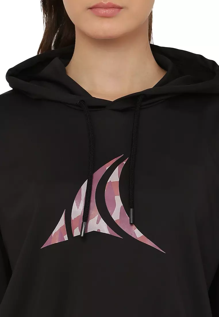 Hoodie Wanita Latihan/Pelatihan Tanaman Hitam