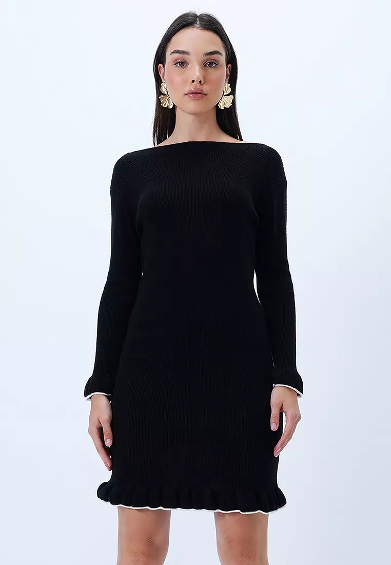 Boat Neck Knit Mini Dress