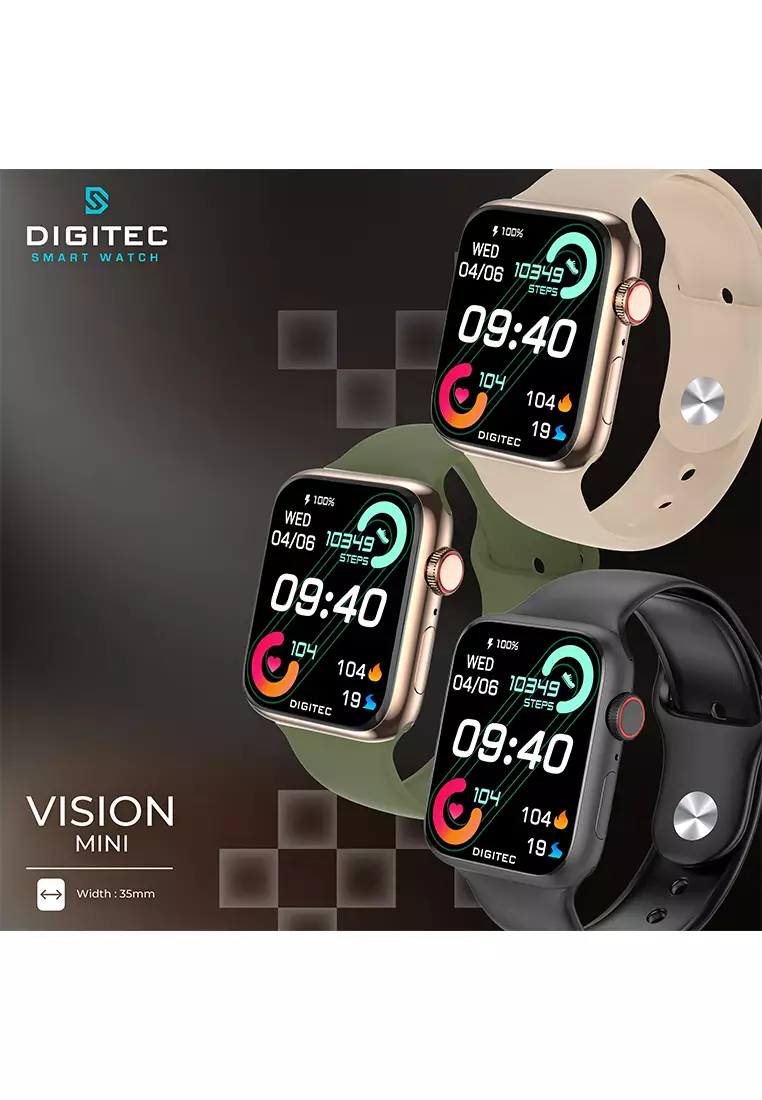 Digitec VISION MINI - Smartwatch - Jam Tangan Pintar Wanita - Rosegold - Green Rubber Strap