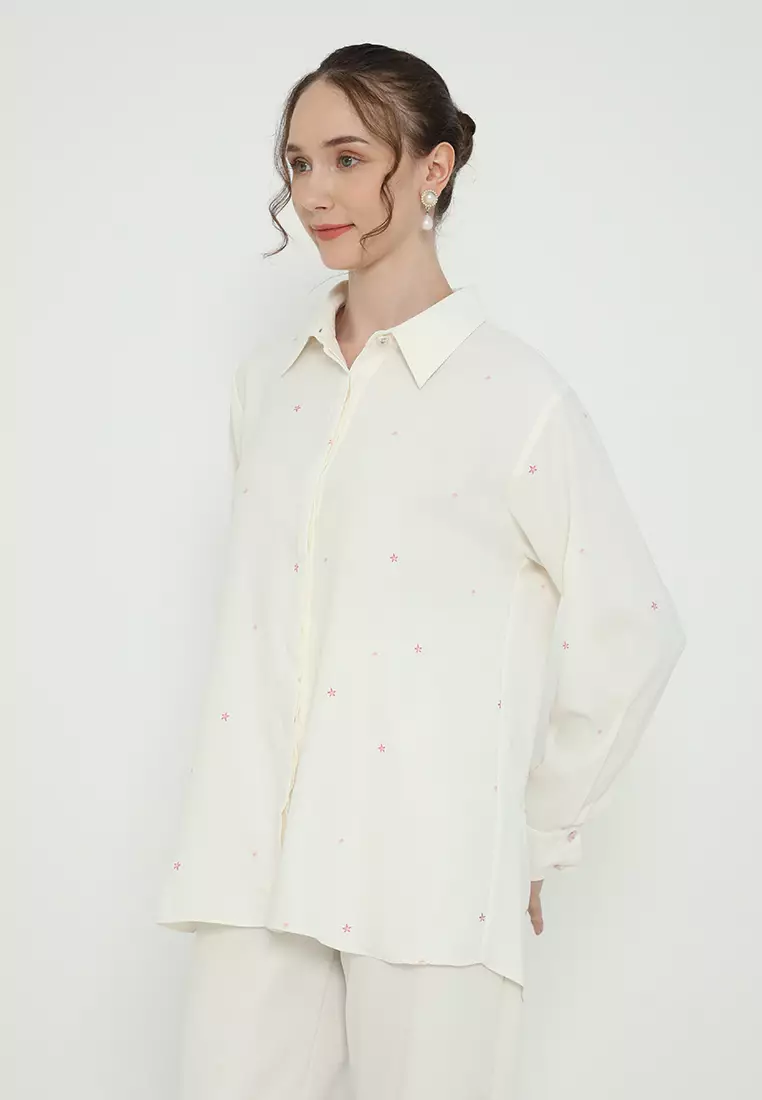 Jardin Shirt With Long Sleeve In Cream By Brilliant Girl Warna CREAM