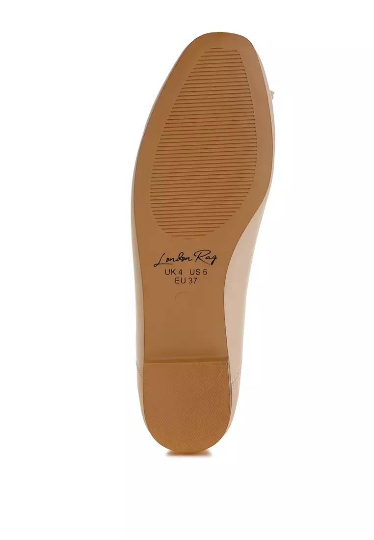 Faux Leather Casual Ballerinas in Beige