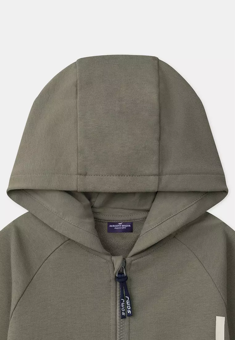 Light green JOGGING TOP / Khaki and White Hooded Vest