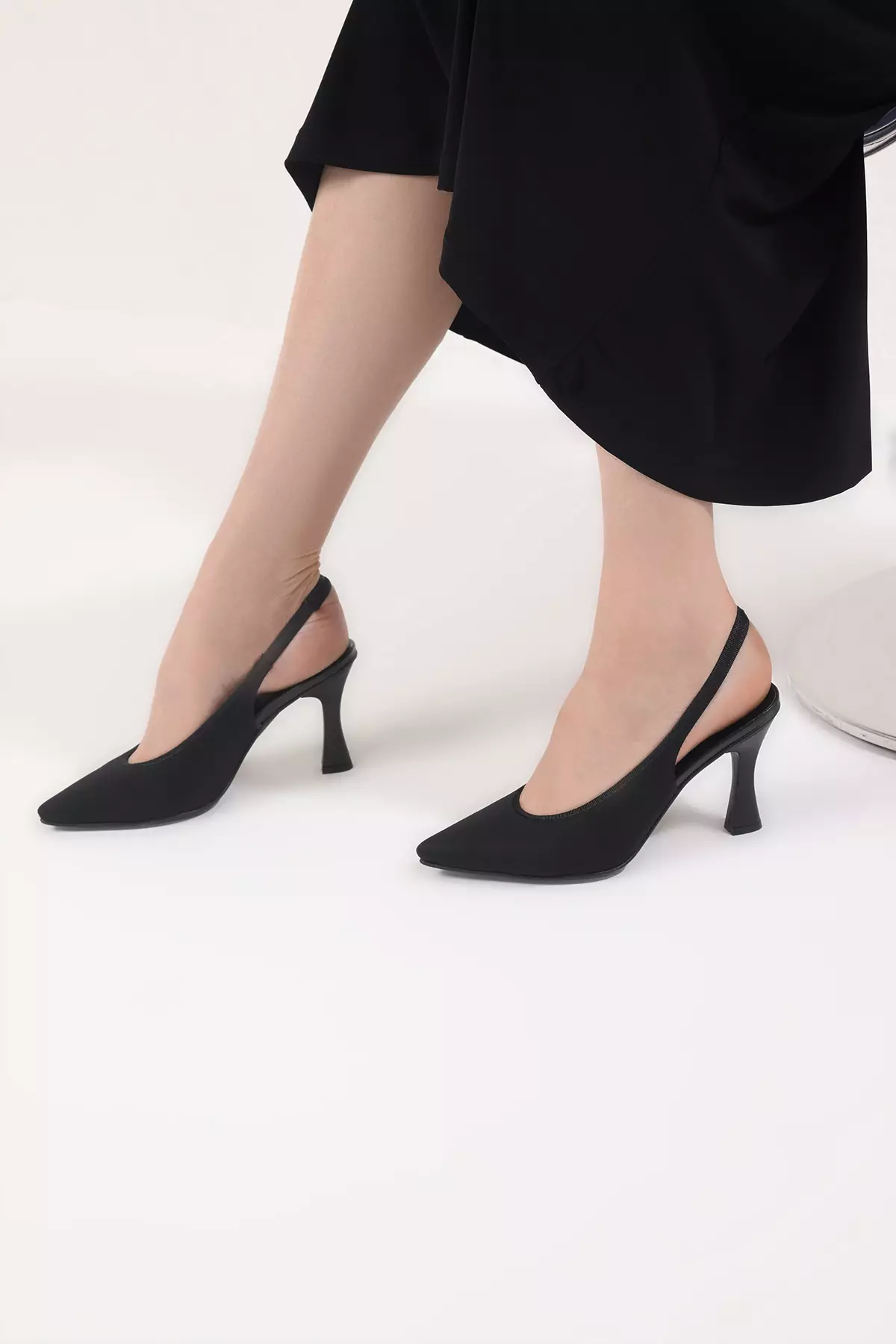 Black Matte Satin Pointed Toe Women's High-Heeled Shoes Takss25To00059