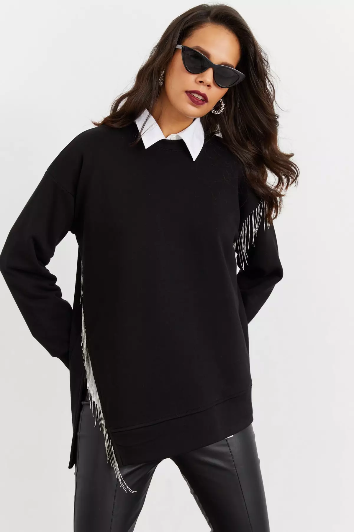 Asymmetrical fringe sweater cheap