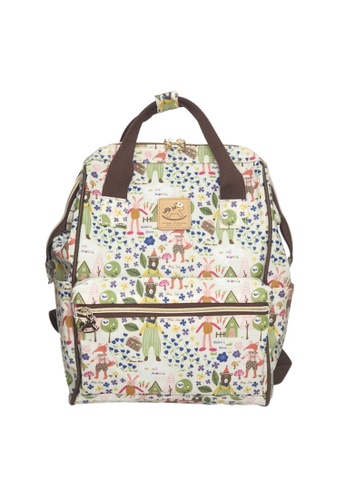 uma hana wide opening backpack animals in forest beige