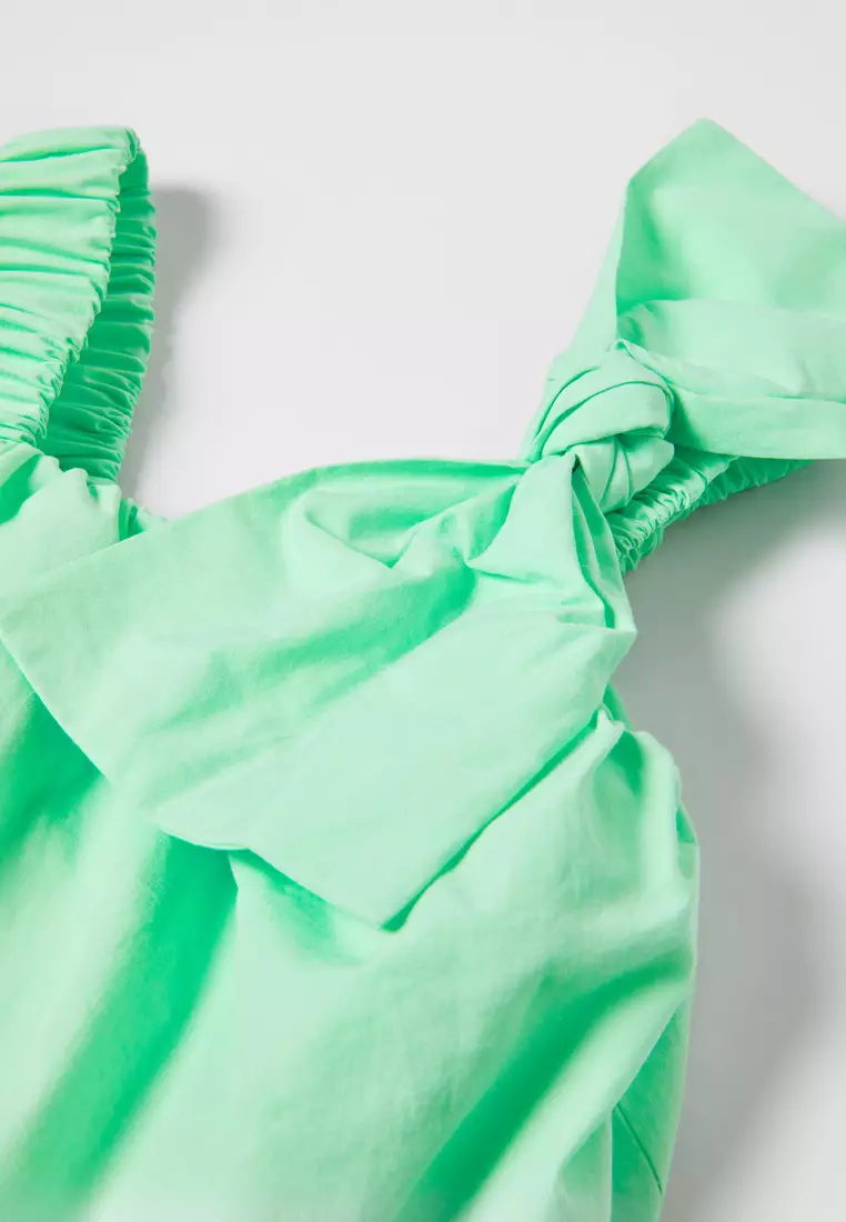 Balloon Poplin Top with Bow Detail