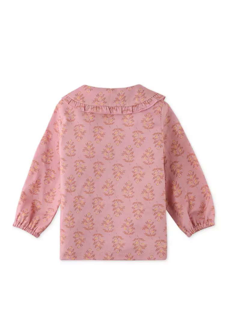 Baby Girls Floral Print Blouse With Embroidery Ruffles On Collar