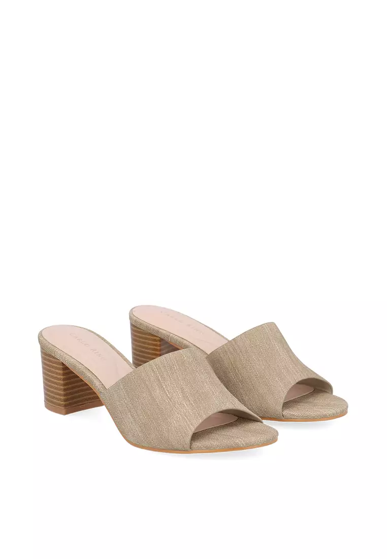 Khaki CR Mirel Textured Block Heels