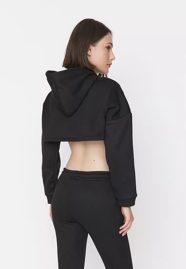 3 Pieces Jogger Cropped Sweatshirt Hoodies Sets Solid Crop Top