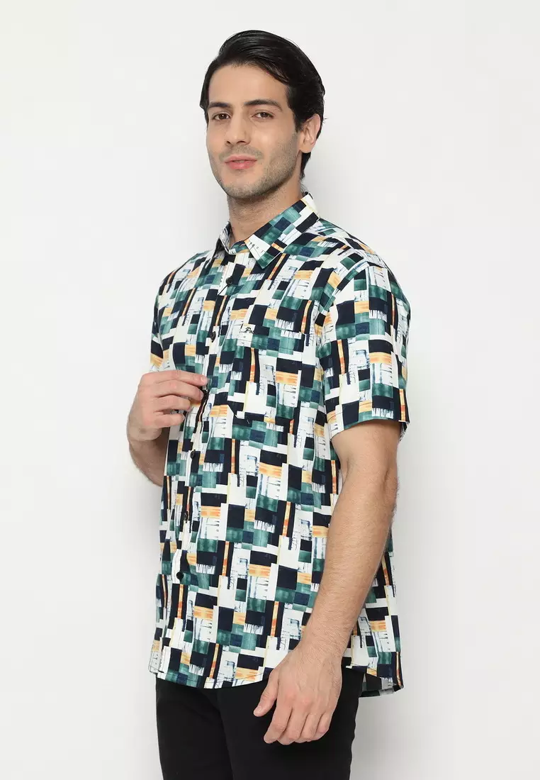 POLICE Kemeja Printing Cotton Tencel Regular Fit Pria