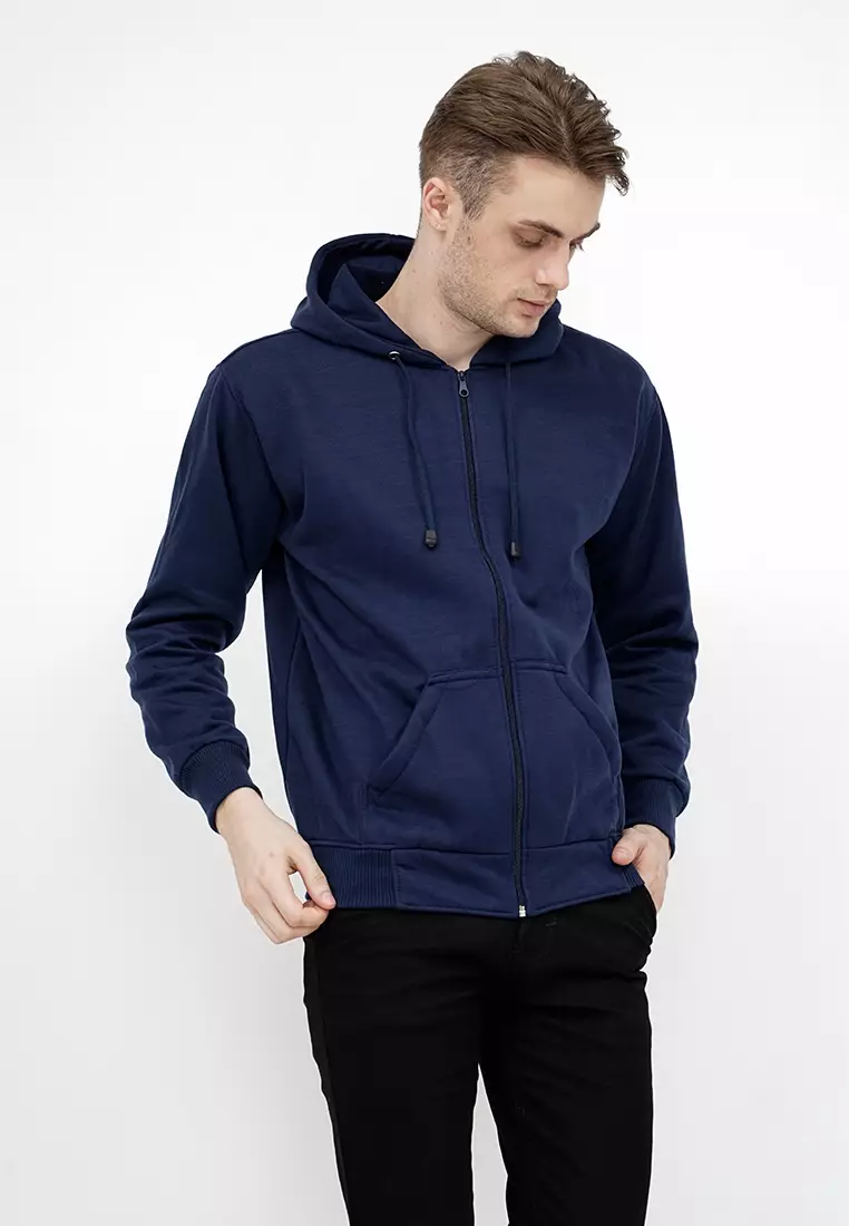 Jaket Polos Hoodie Zipper Sweater Warna Navy