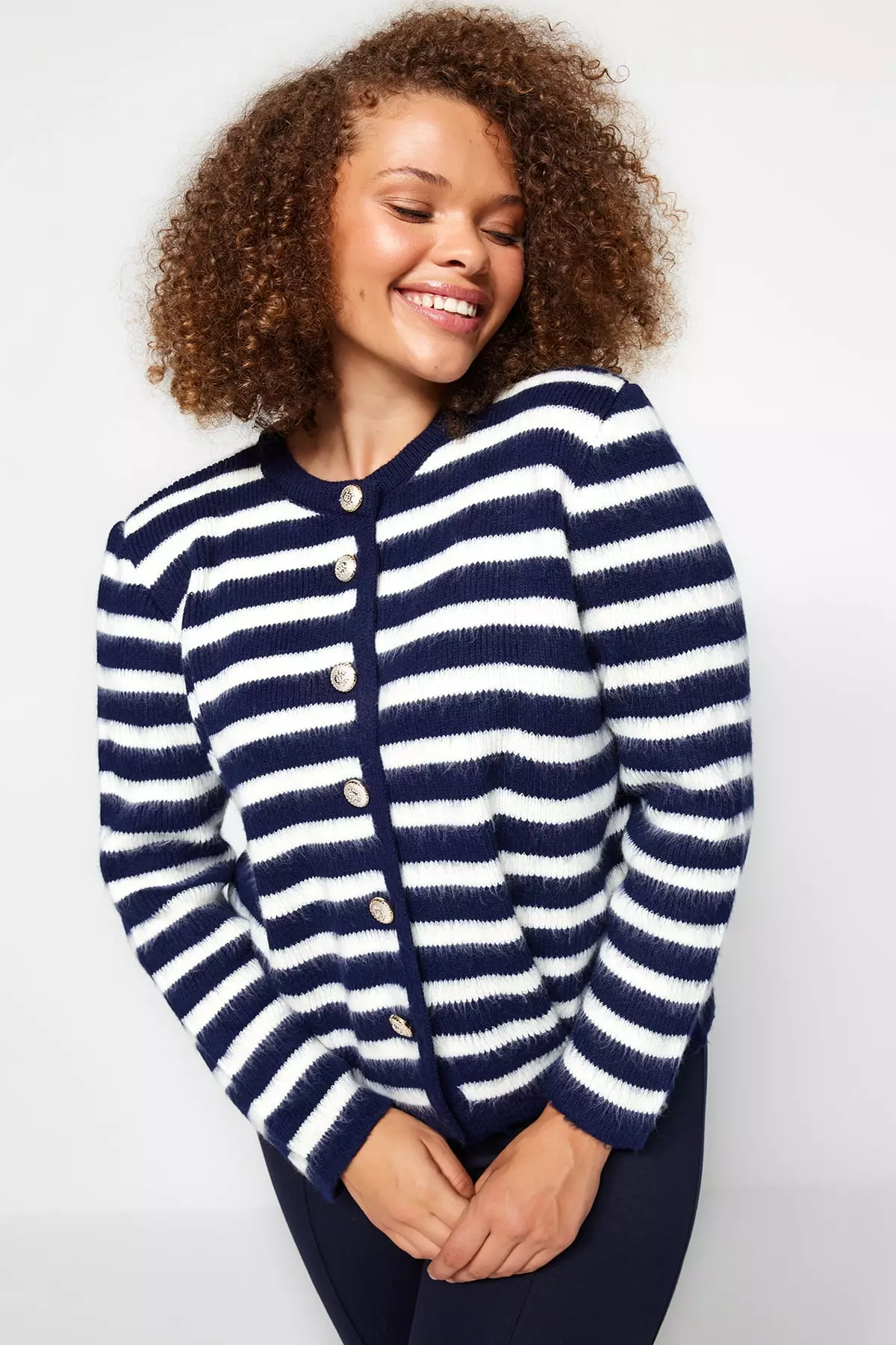 White and on sale navy striped cardigan