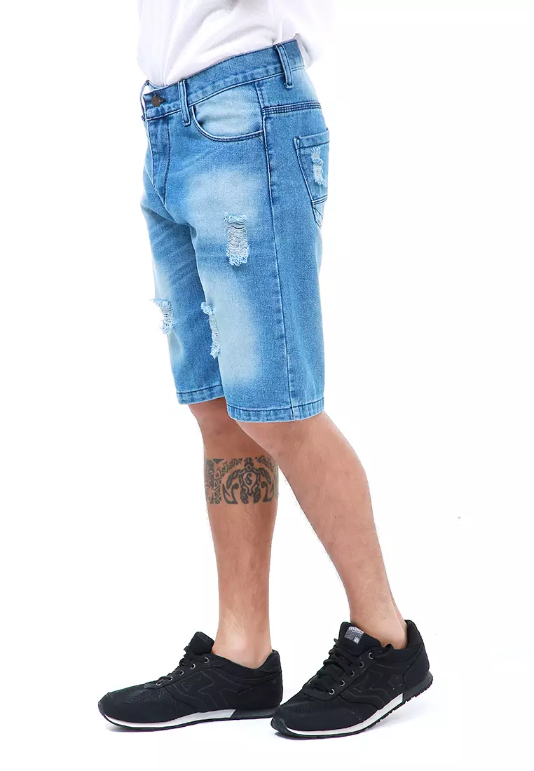 Rissham Celana Pendek Pria Ripped Short Pants Casual Material Denim ORIGINAL