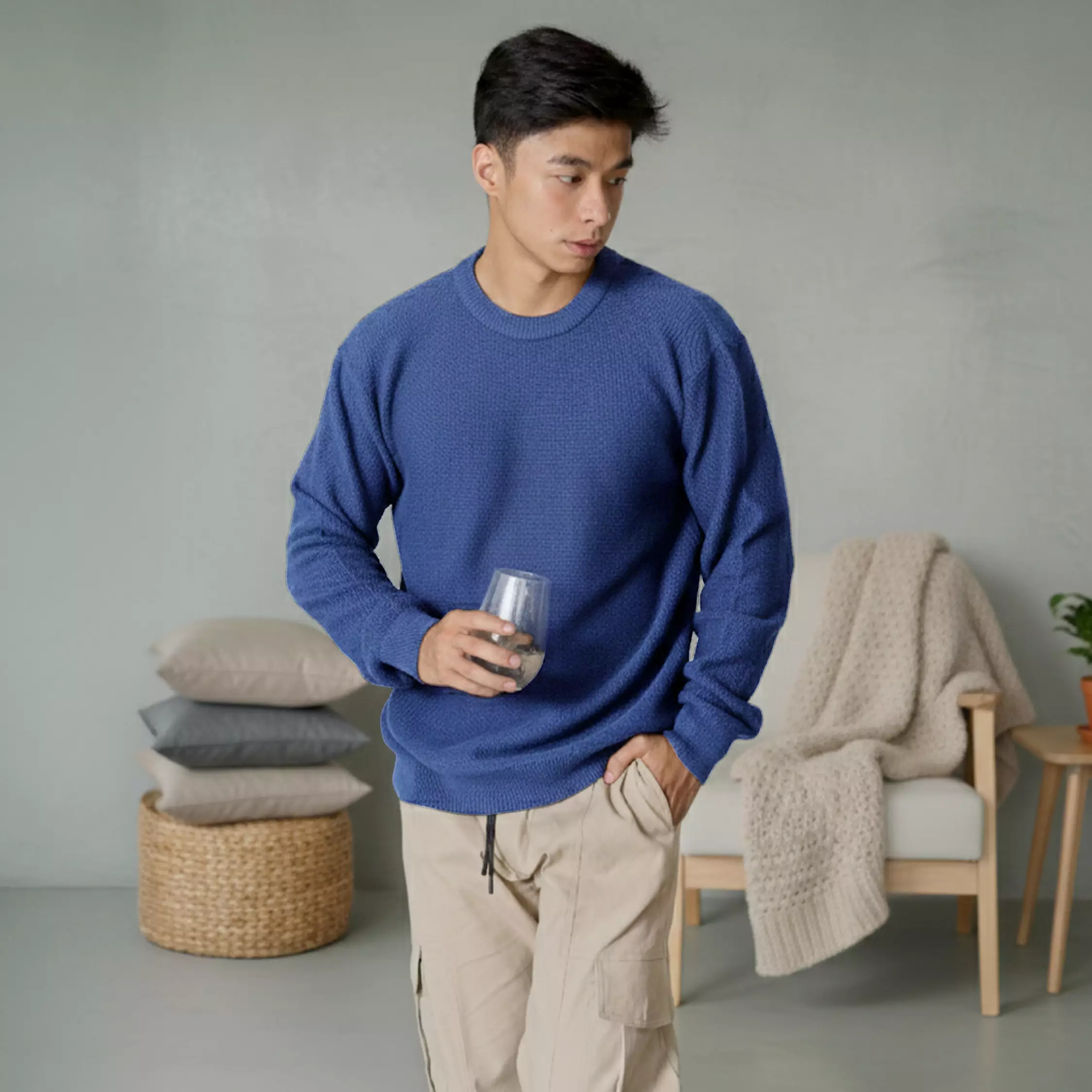 Kale Aiden Blue / Sweater Rajut Lengan Panjang