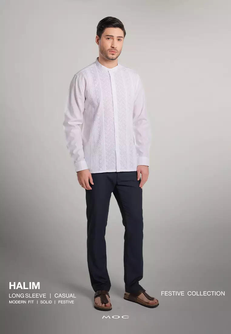 MOC x Habib Jafar Kemeja Koko Lengan Panjang Pria Halim - White