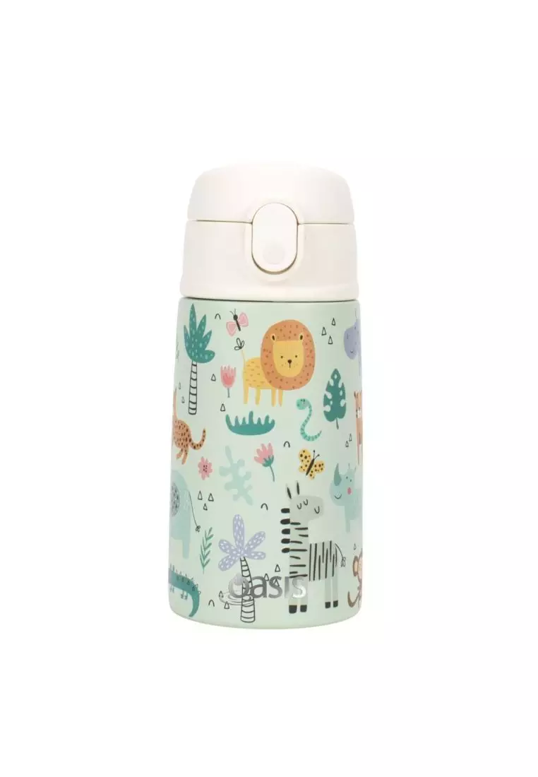 Oasis Kids Water Bottle with Sipper Silicone Straw 400ML - Wildlife Wonders