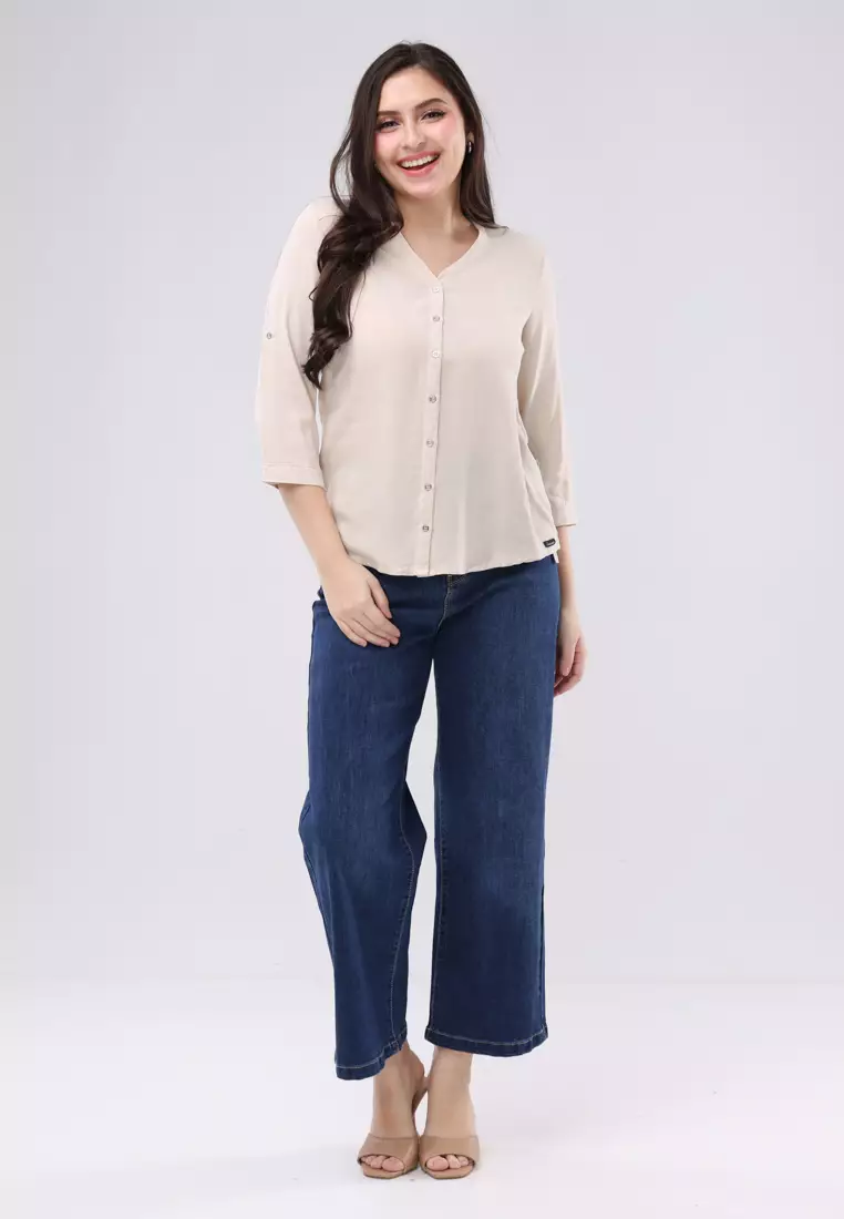 Woven Plain Rayon 3/4"blouse