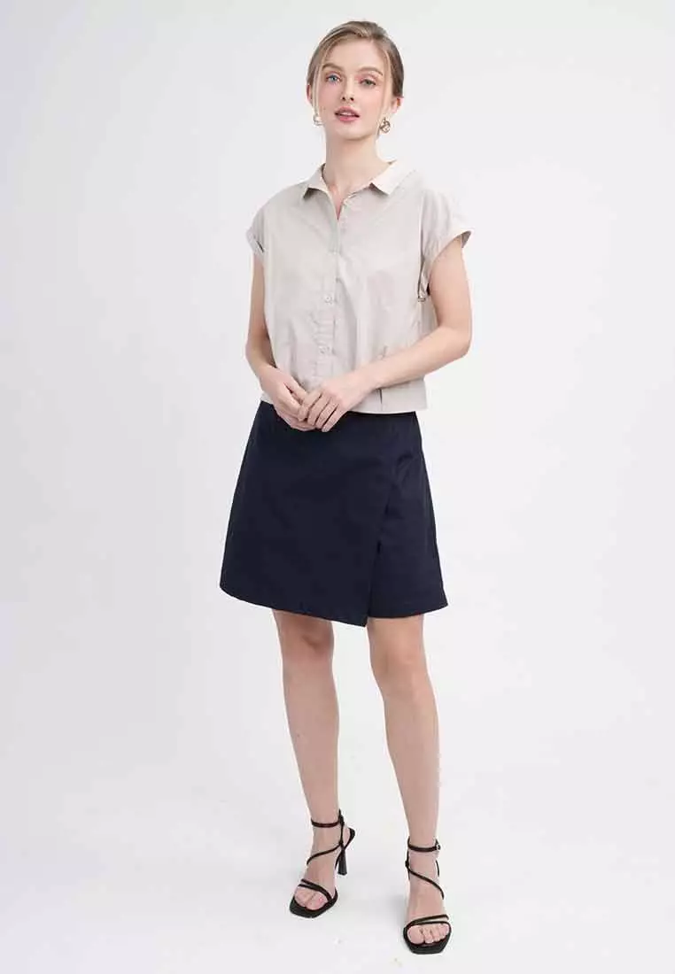 Odette Cropped Cap Sleeve Button-Up Shirt
