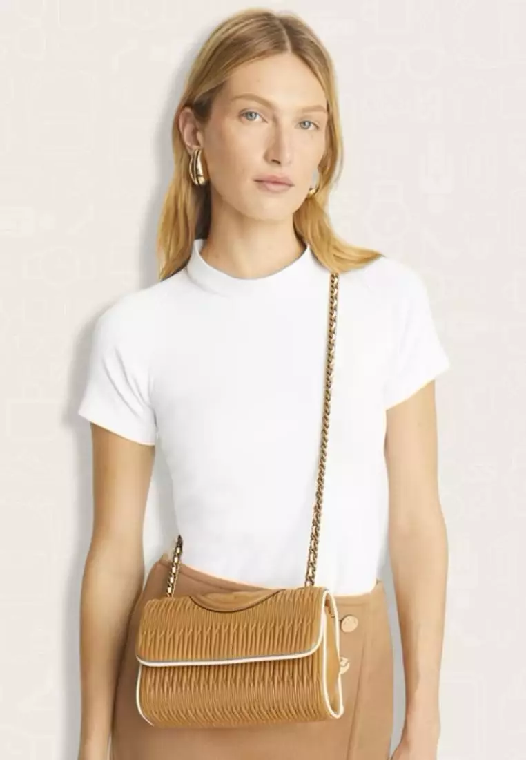 Tory Burch Small Fleming Soft Pleated Convertible Shoulder Bag Dusty Almond