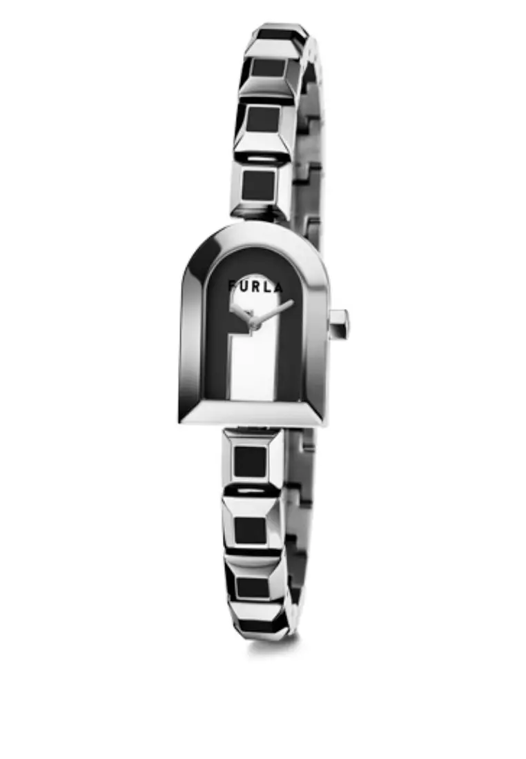 Buy FURLA Watches FURLA ARCH CASE Silver Tone Case Black Dial Watch ...