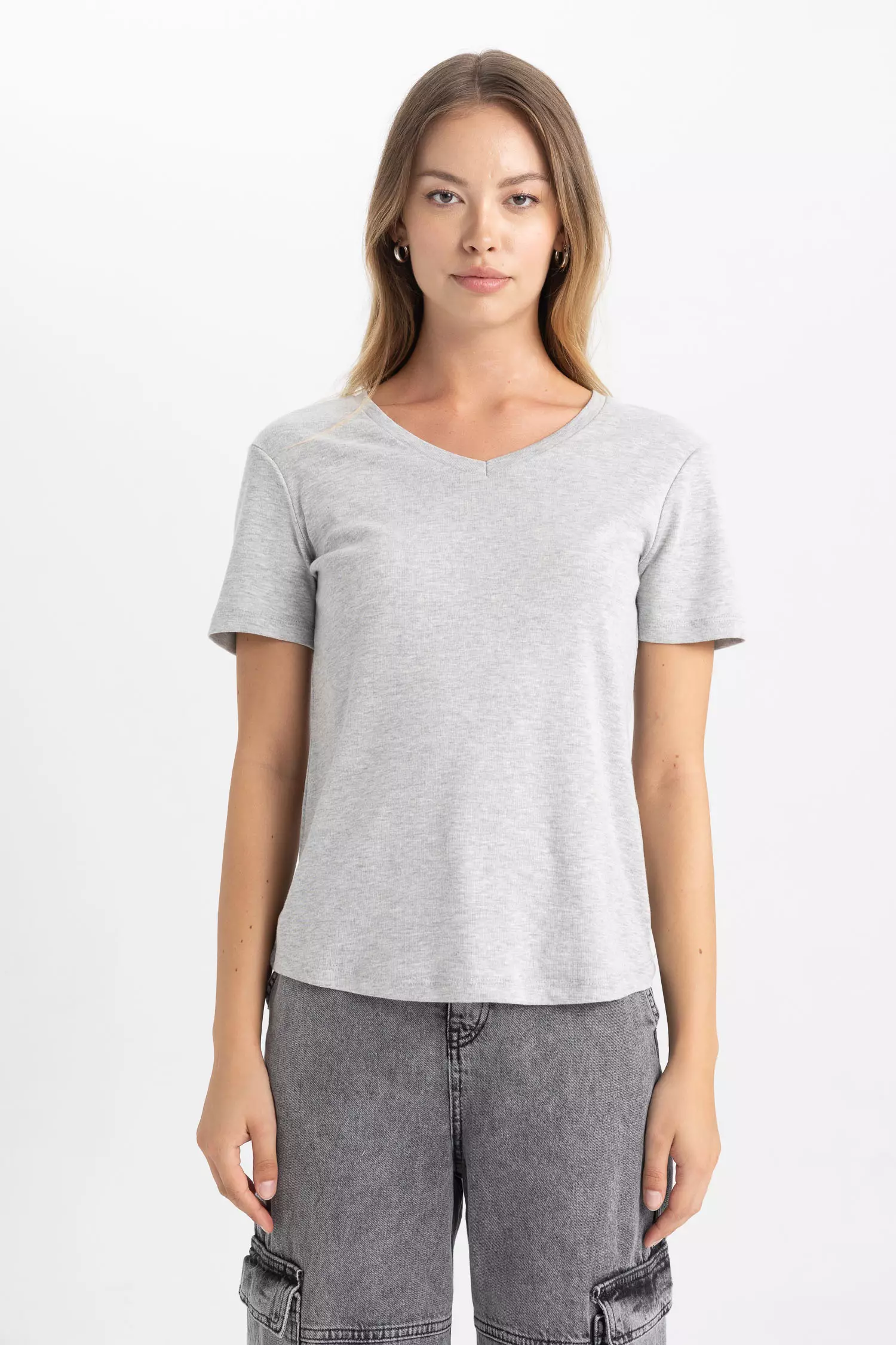 Slim Fit V-Neck Short Sleeve Cotton T-Shirt