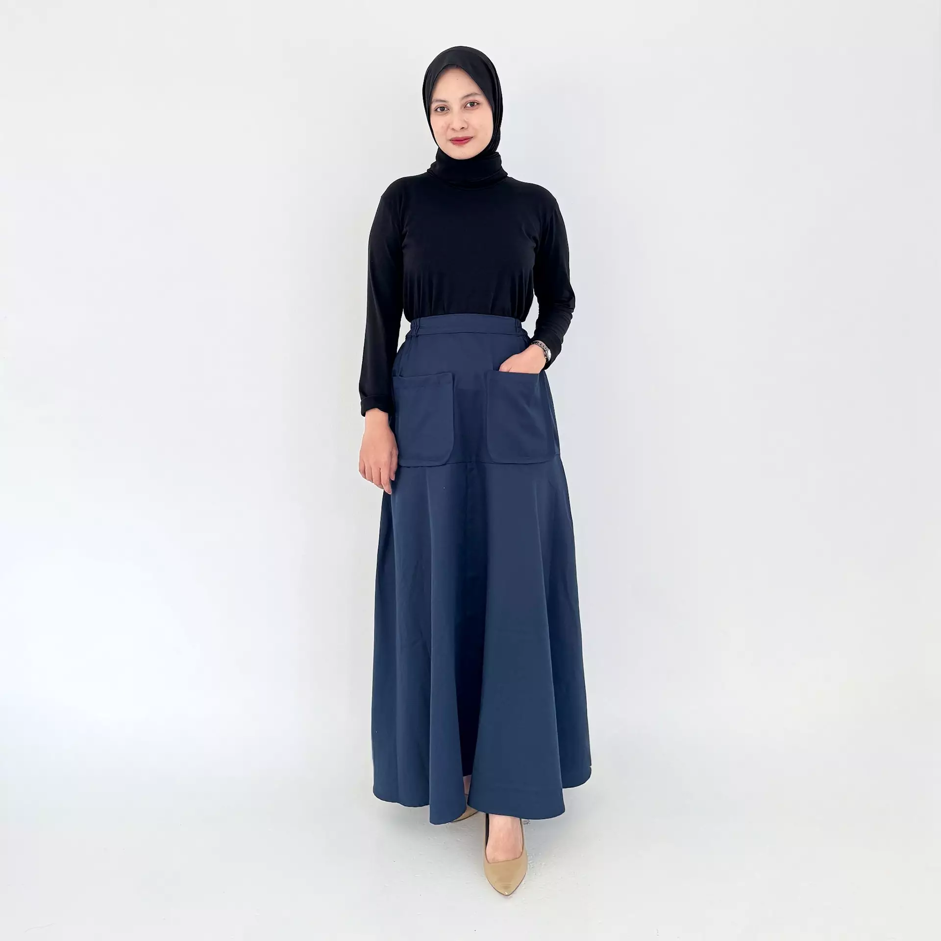 Flare Skirt Agatha (Rok Panjang Katun Wanita) Biru