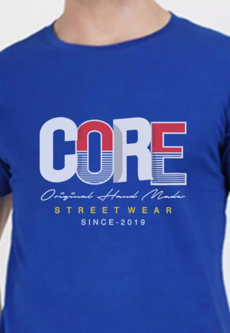 Core Graphic 宝蓝色棉质短袖圆领休闲 T 恤