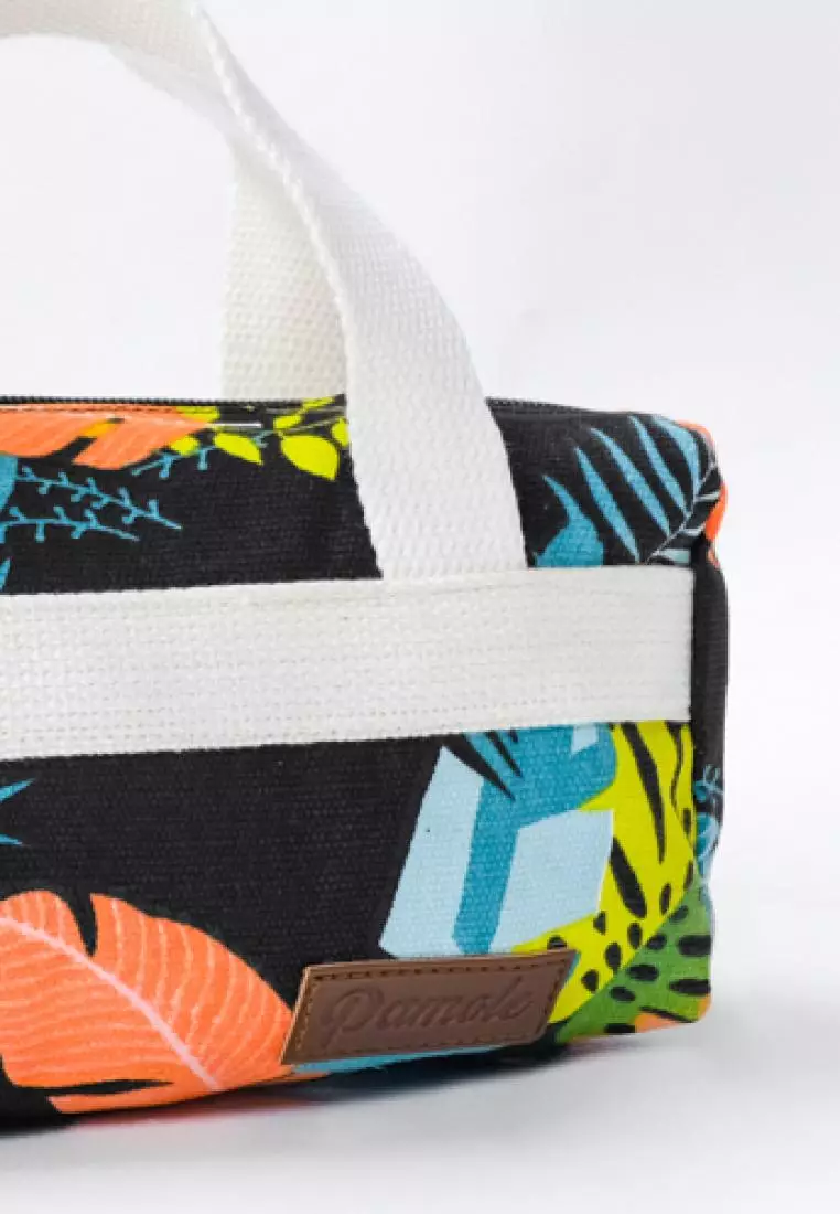 Pamole Pouch Kosmetik Bahan Kanvas Penutup Resleting - PMU Black Leaf