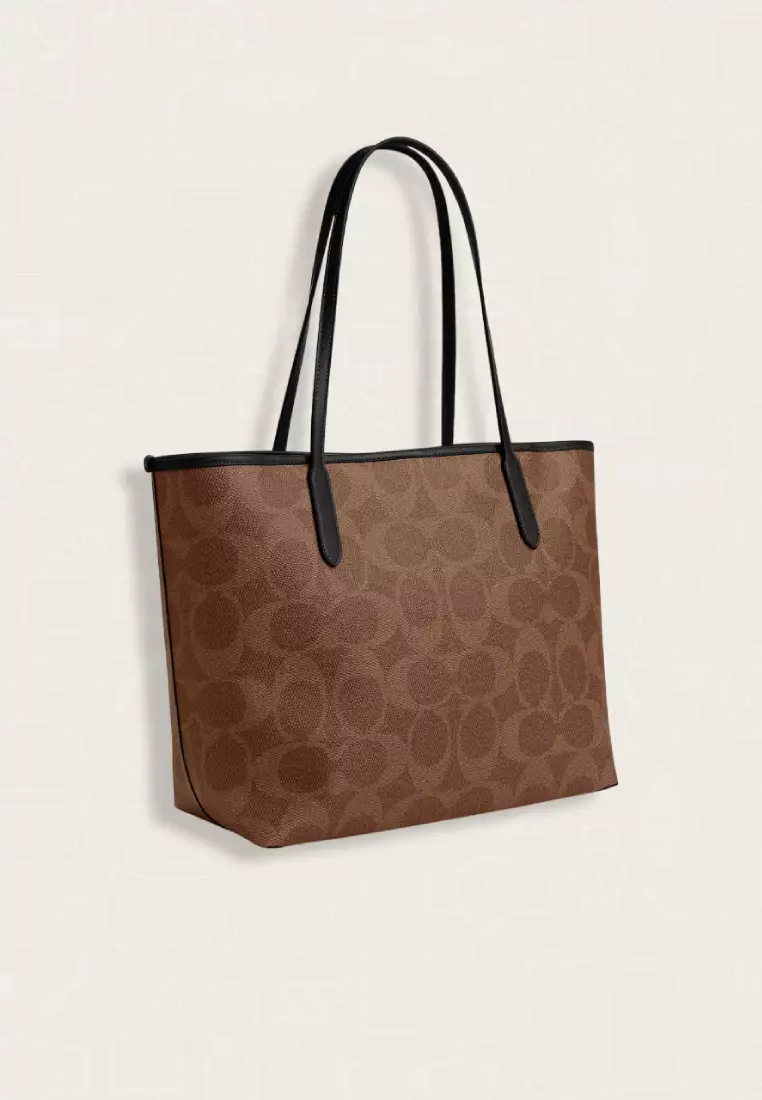 Coach City Tote Bag In Signature Canvas With Halloween Print Tan Multi