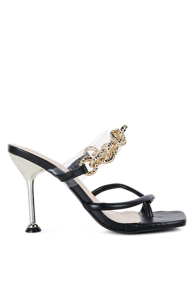 Black Diamante Strap Heeled Sandals