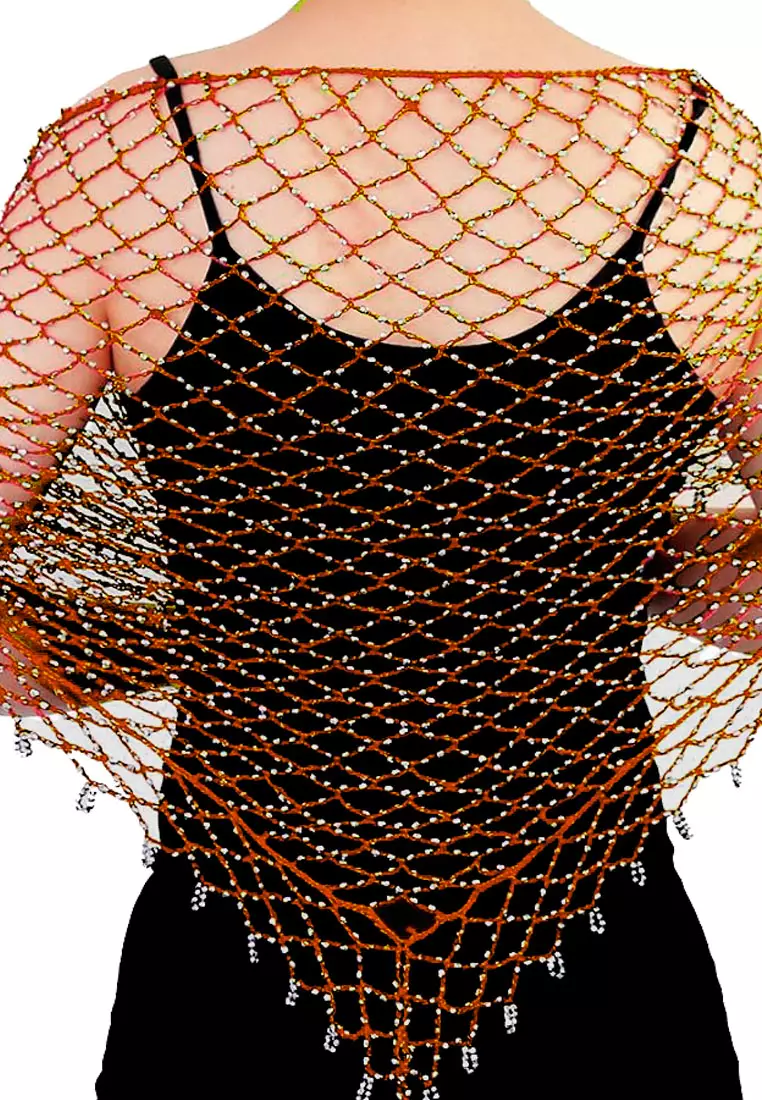 Aksesoris Wanita Beaded Triangle Scarf Segitiga Syal Wanita Saffron & Silver