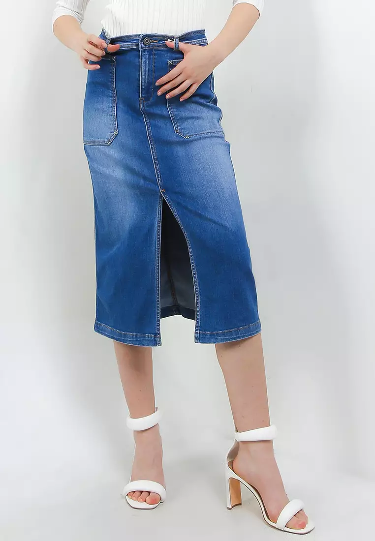 Jual Hush Puppies Emaline Midi Denim Skirt Original 2024 ZALORA