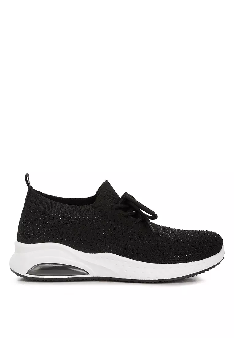 Discount on London Rag  shoes - SKU: Black Stud Embellished Lace-Up Sneakers