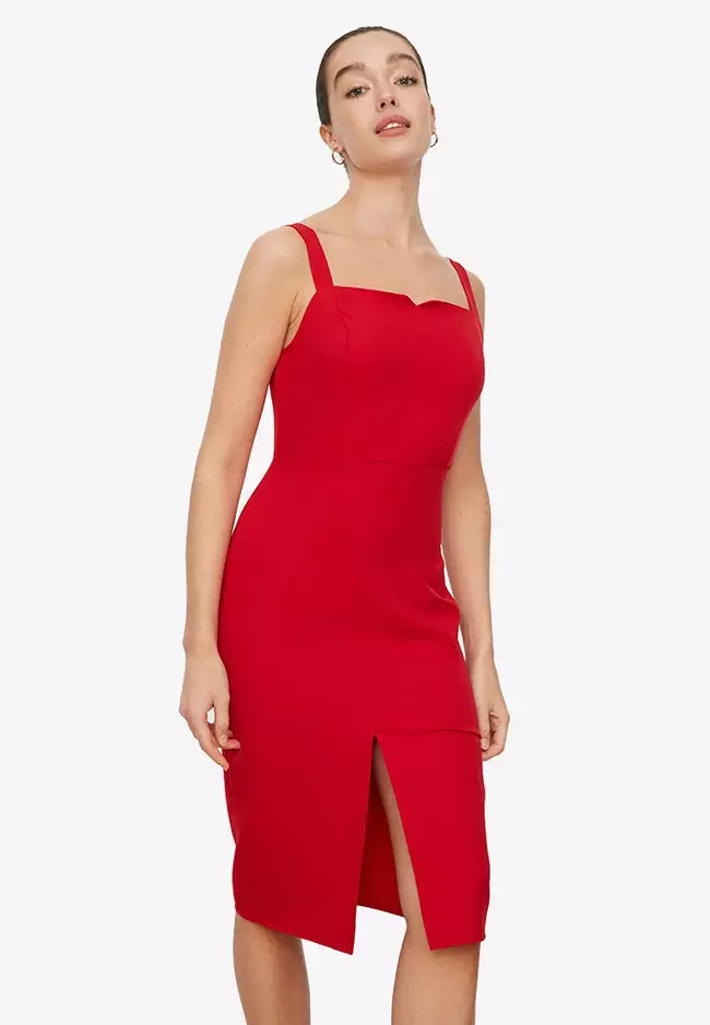 Red midi dress with on sale slit