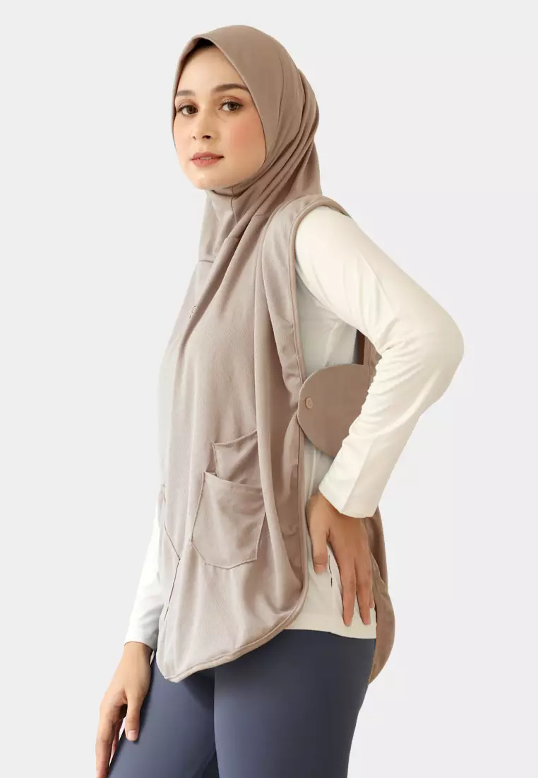 Hijab Vest Olahraga Nara Sporty Pocket - Choco Foam