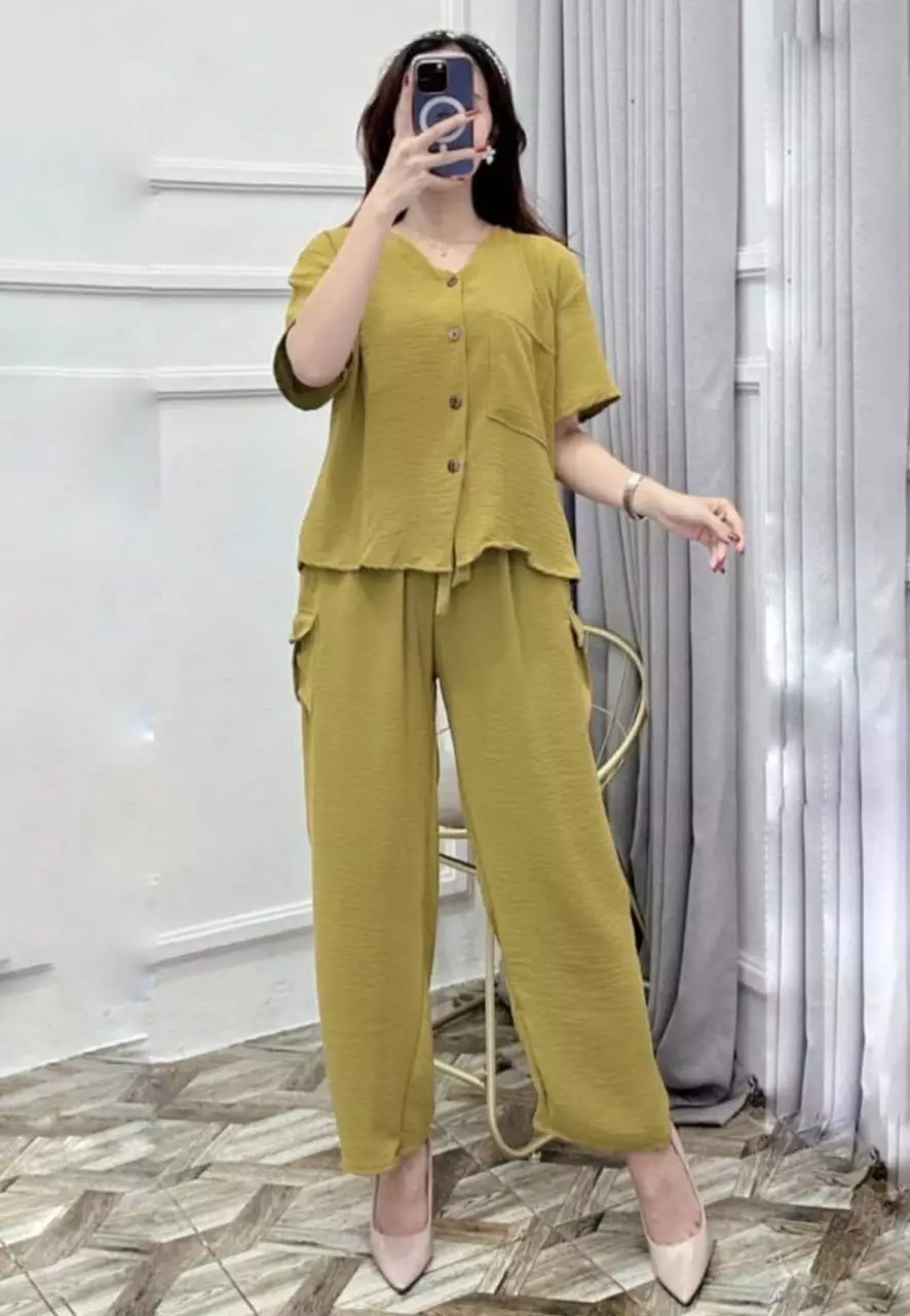 Venina Kuning Setelan Celana Cargo Premium Modern SYH