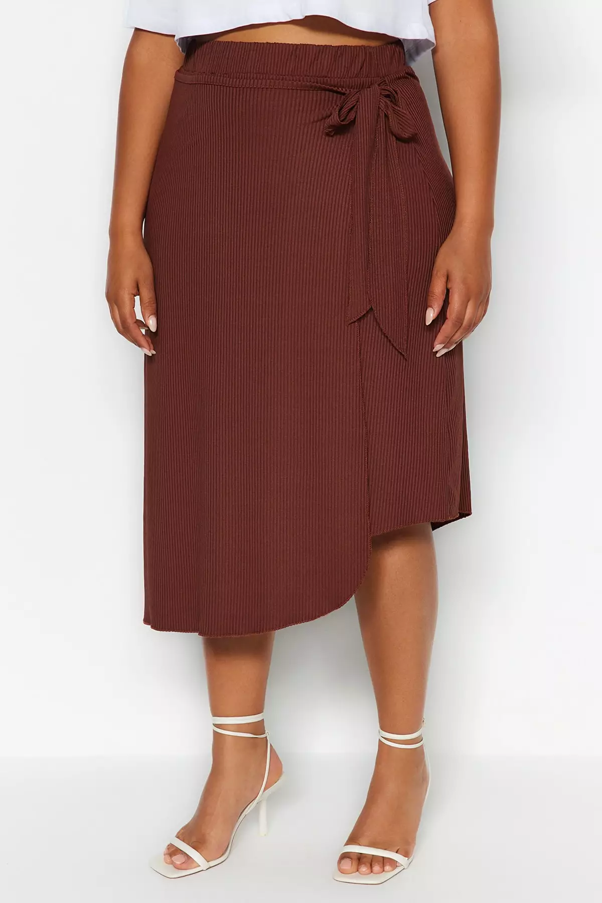 Plus Size Asymmetrical Hem Midi Skirt