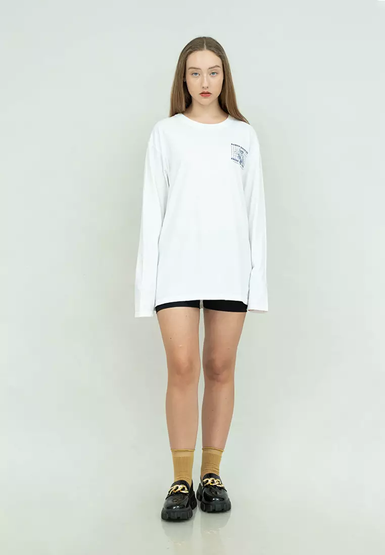 Kaos cotton combed lengan panjang wanita putih houseofcuff ramen noodle