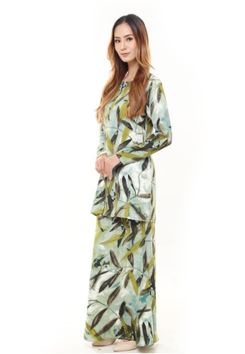 Buy Rina Printed Kurung Green Leaf from Rina Nichie Couture in Green at Zalora