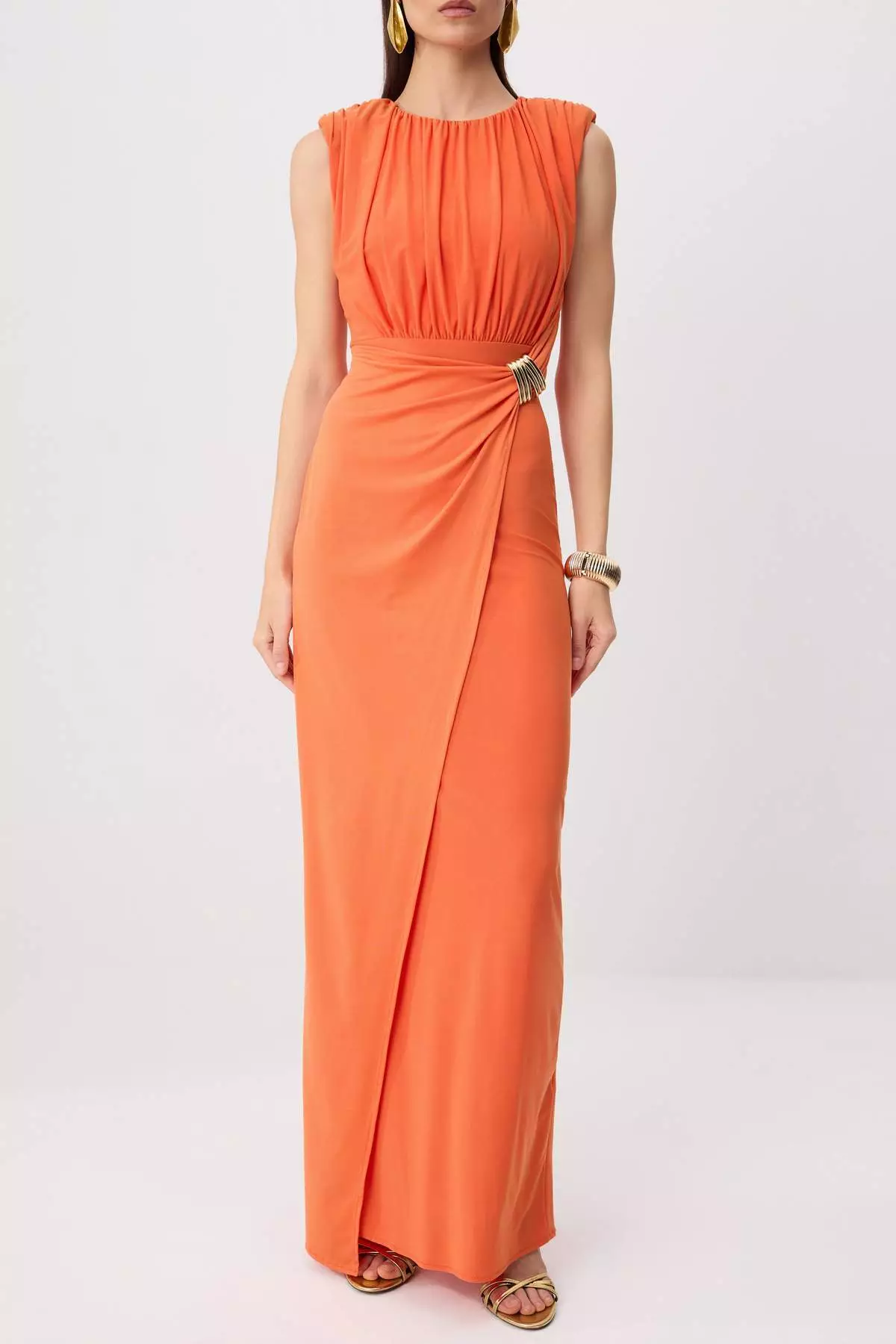Orange Shift/Straight Cut Maxi Knitted Evening Dress & Graduation Gown Tprss26Ae00026
