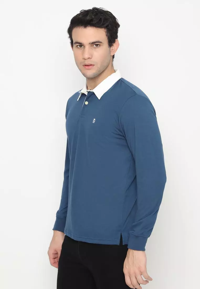 Matsuda Kaos Rugby Polo Shirt Pria Lengan Panjang Fujidera