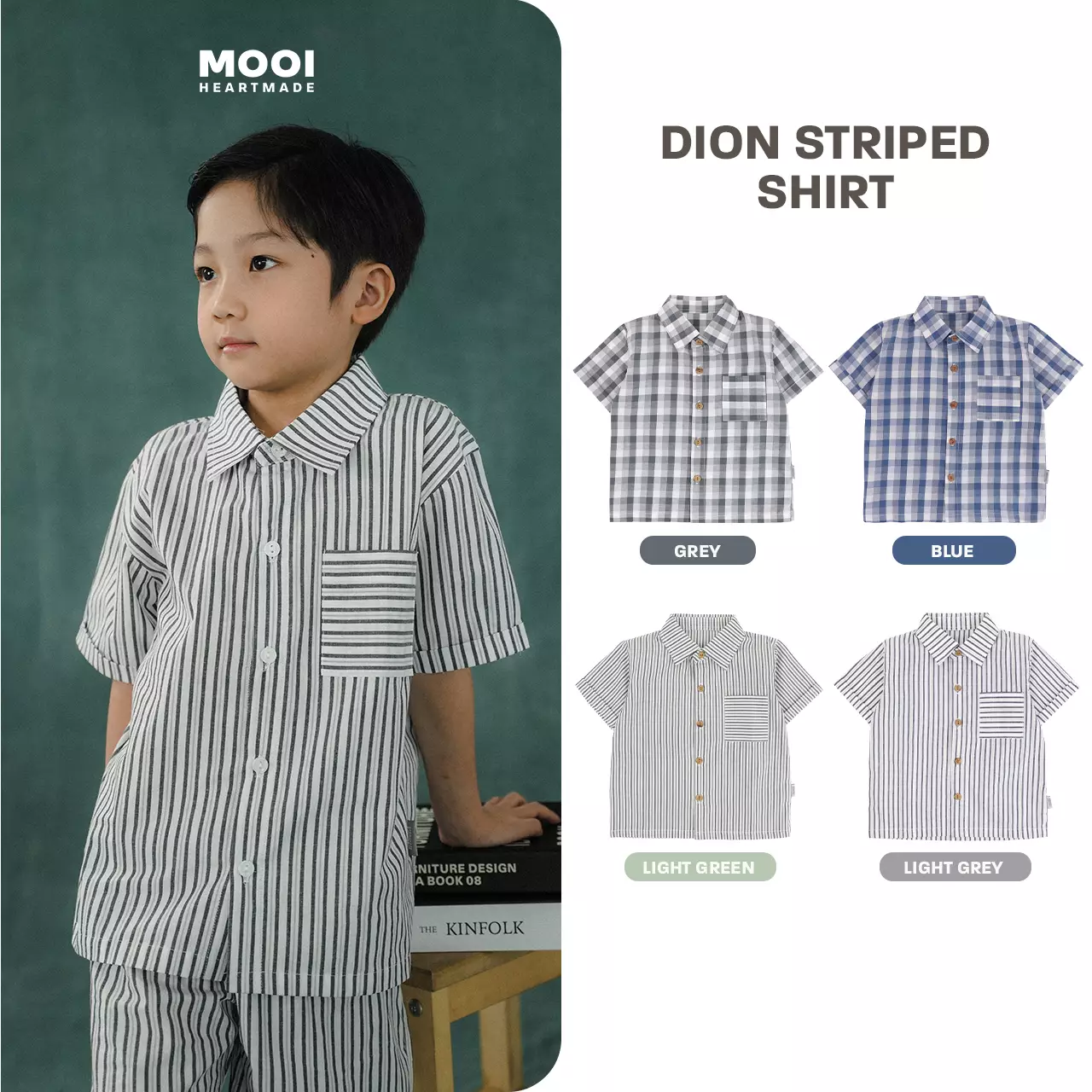Mooi Kemeja Anak Laki-laki Kemeja Katun Motif Dion Striped Shirt - Light Green