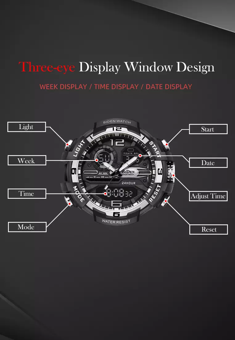 Jam Tangan Pria Digital&Analog Olahraga Pria Tahan Air Luminous Jam Tali Silikon