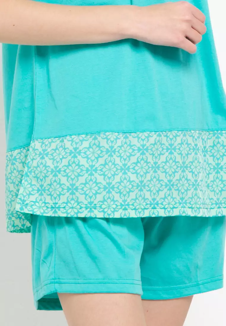 Pyjama Short Sleeve Short Pants Flower Pocket Sleepwear