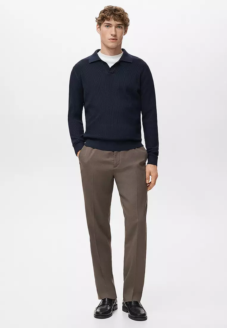Cotton-Blend Ribbed Polo Sweater