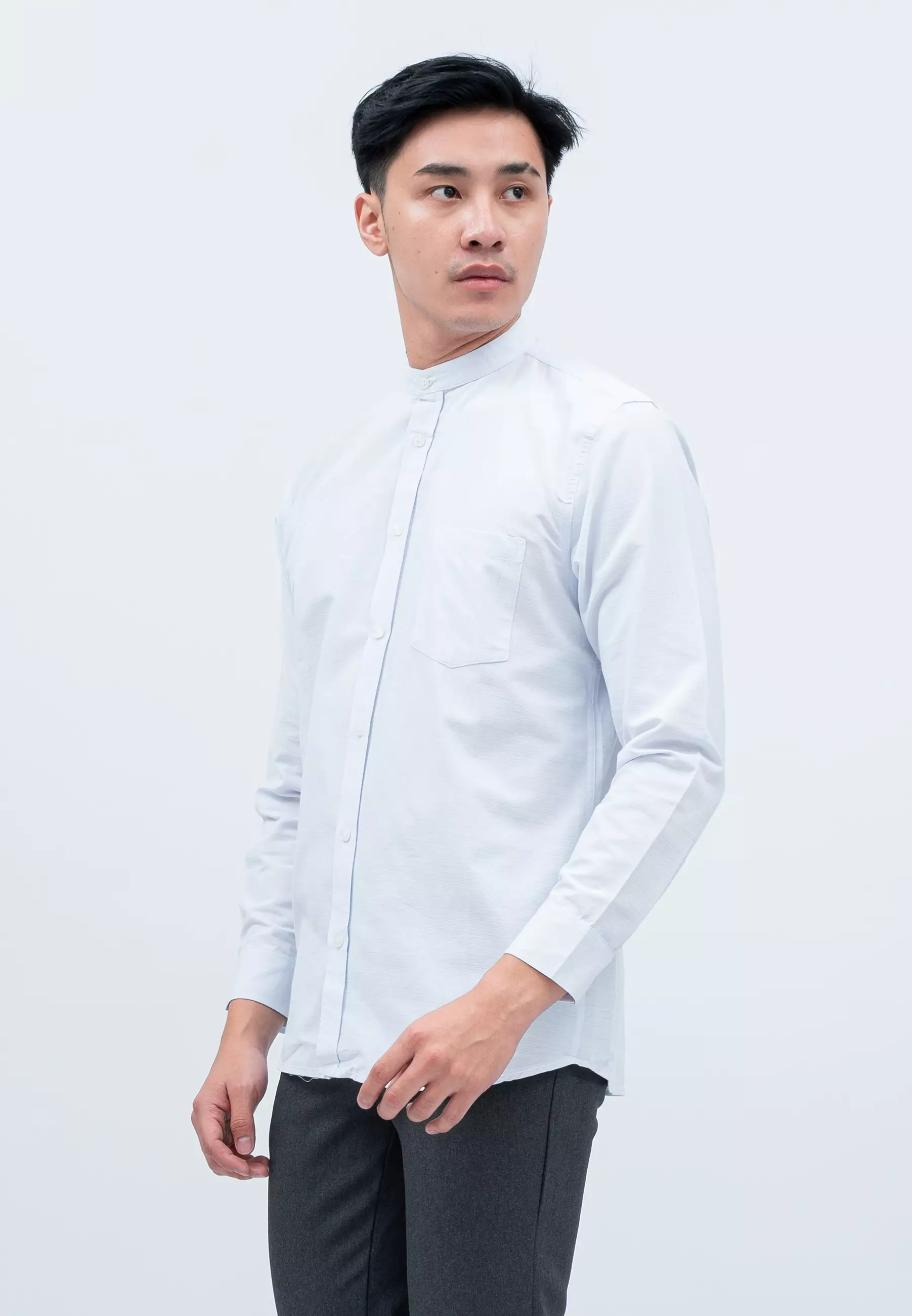 Houseofcuff Baju Koko Pria Polos Lengan Panjang Putih