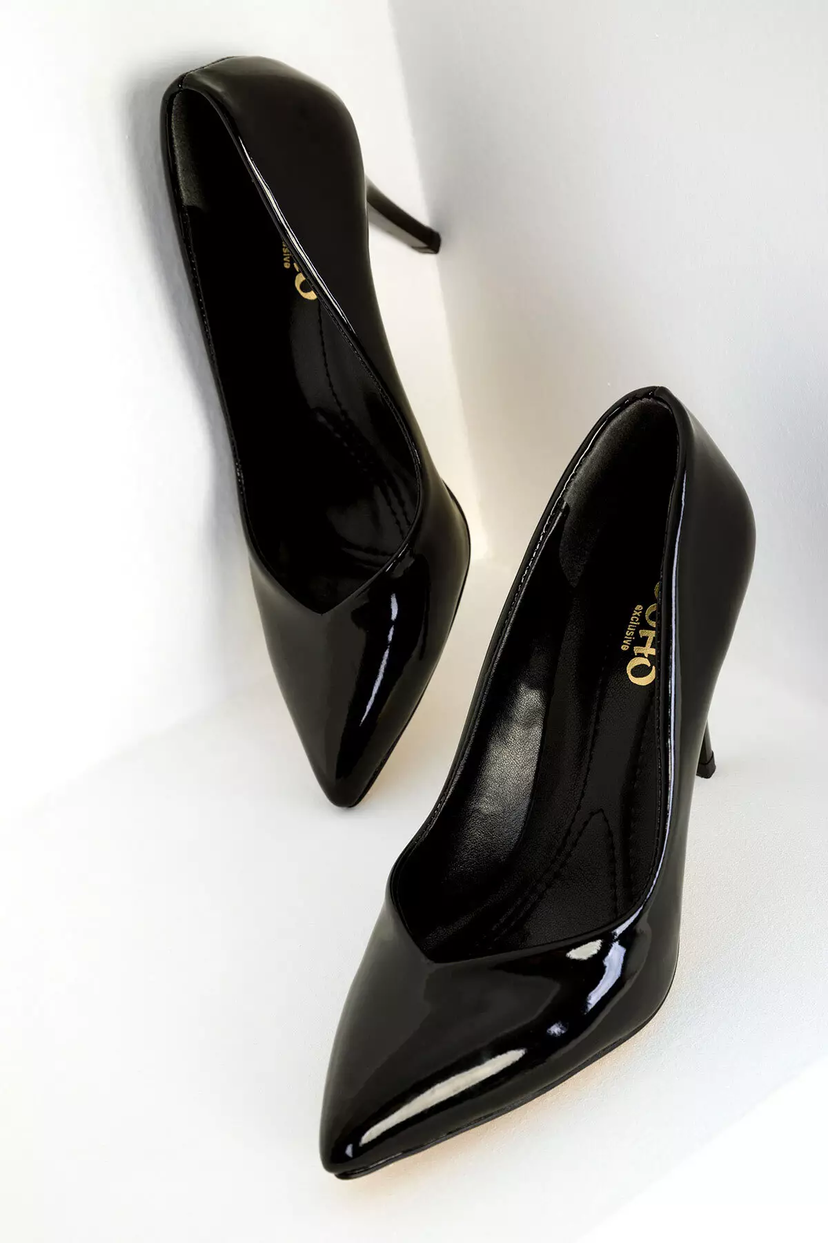 Patent Leather Black Women's Classic Heeled Shoes - 19549